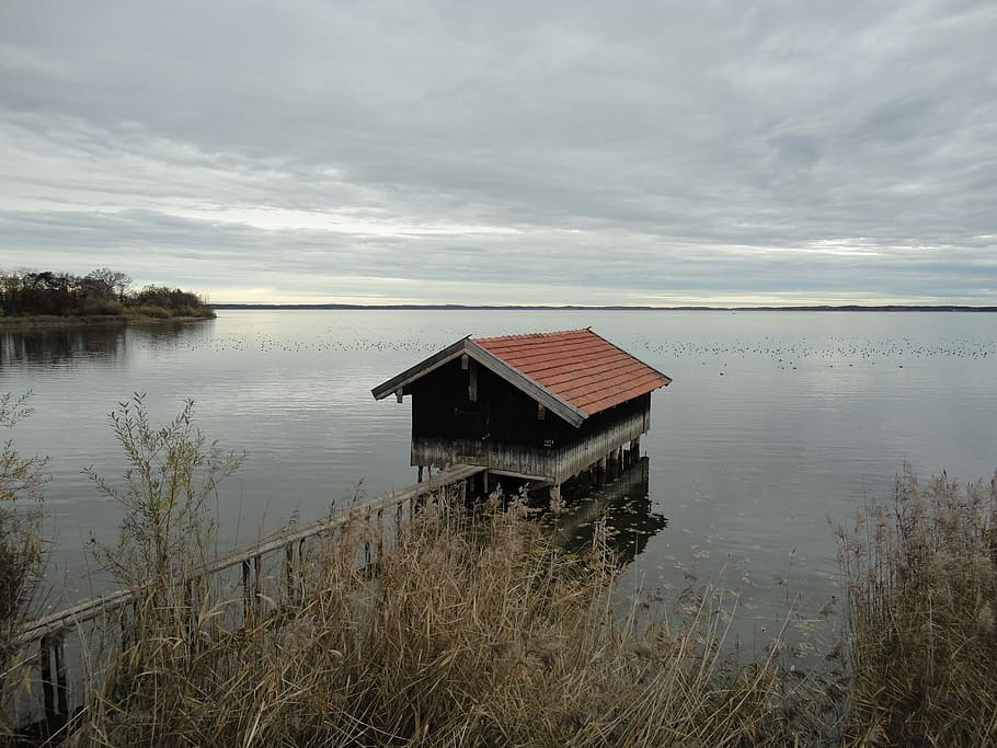 Chiemsee, Water, Boat House, Jetty, Rest, mood, bavaria, upper bavaria, lake, reflection
