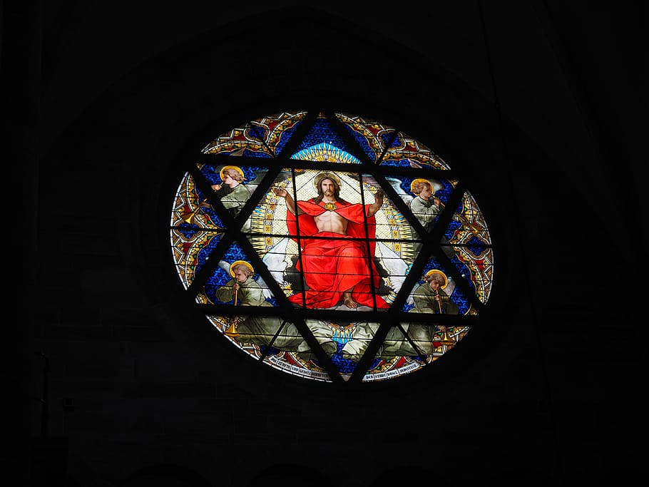 round, jesus, christ-printed, wall, decor, christ window, window, stained glass, christ, basel cathedral
