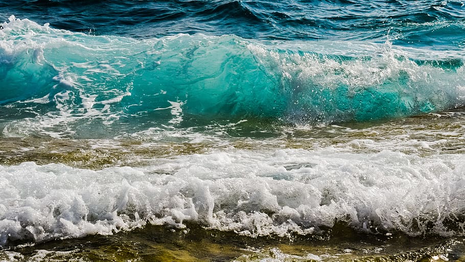 seawaves during daytime, wave, foam, spray, water, sea, blue, nature, splash, summer