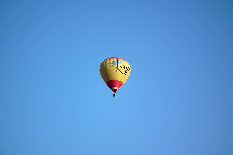 気球, 旅, 飛行, 輸送, 空, 黄色, 青, 日, 明るい, 青い空