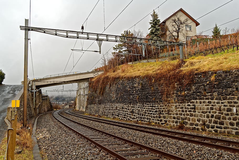 Swiss, vaud, lavaux, jalur kereta api, kereta api, sistem transportasi, angkutan kereta api, jalur, rel kereta, angkutan