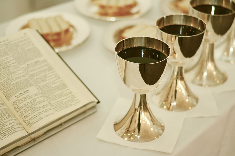 three, gold goblets, wines, worship, last supper, celebration of holy communion, church, faith, christ, christianity