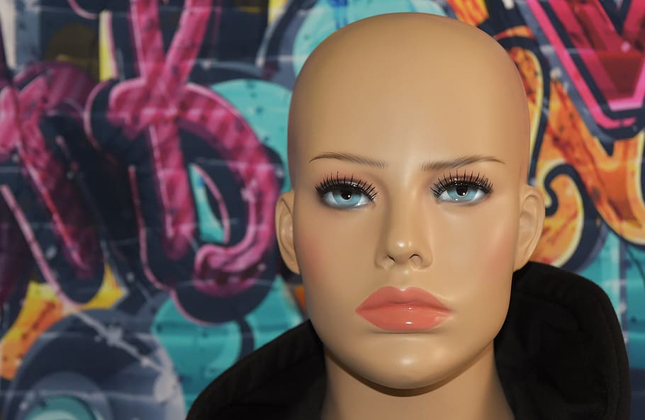 Bald Head, Model, Woman, Pretty, graffiti, face, human, display dummy, portrait, headshot