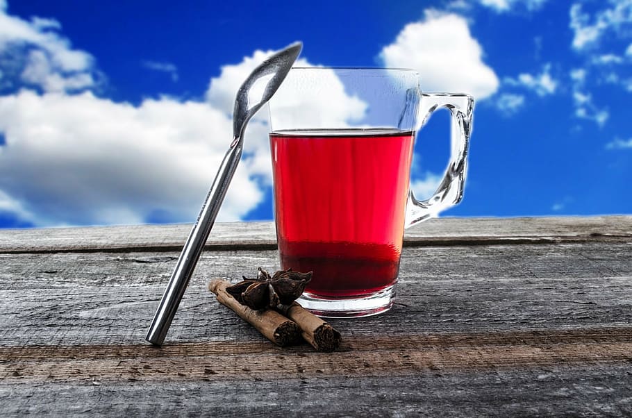Té, taza, bolsita de té, vidrio, nublado, azul, cadena, natural, cuppa, líquido