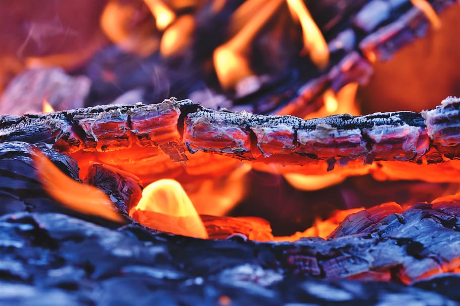 fire, fireplace, embers, flame, burn, brand, carbon, campfire, wood fire, glowing