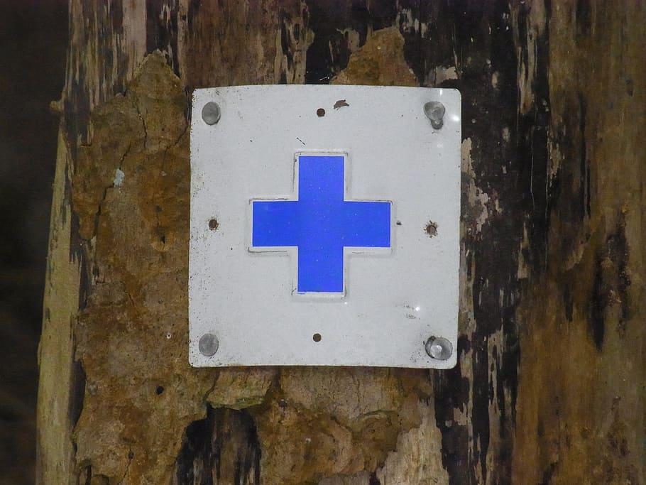 hiking, trail, indicator, cross, blue, orientation, close-up, communication, indoors, sign
