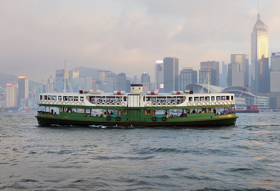 Porto de Victoria, Hong Kong, barco, mar, embarcação náutica, arquitetura, exterior do edifício, cidade, estrutura construída, transporte