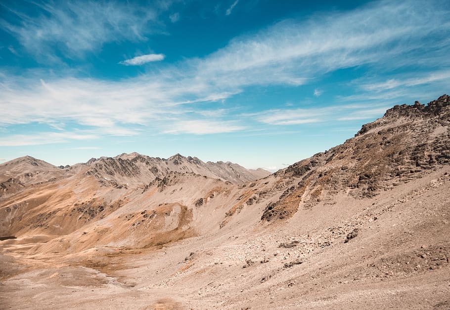 rocoso, colinas, cañón, arena, azul, cielo, seco, duna, desierto, suciedad