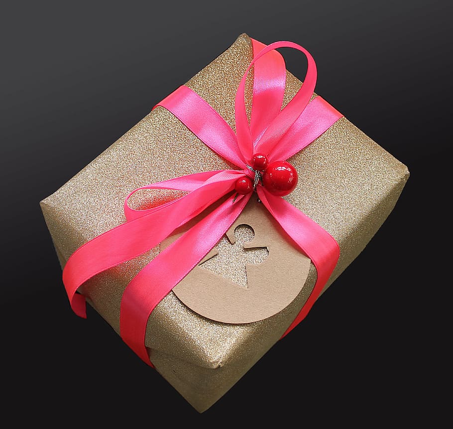 brown, pink, gift box, closed, gift, christmas gift, surprises, package, wrapping, under the tree