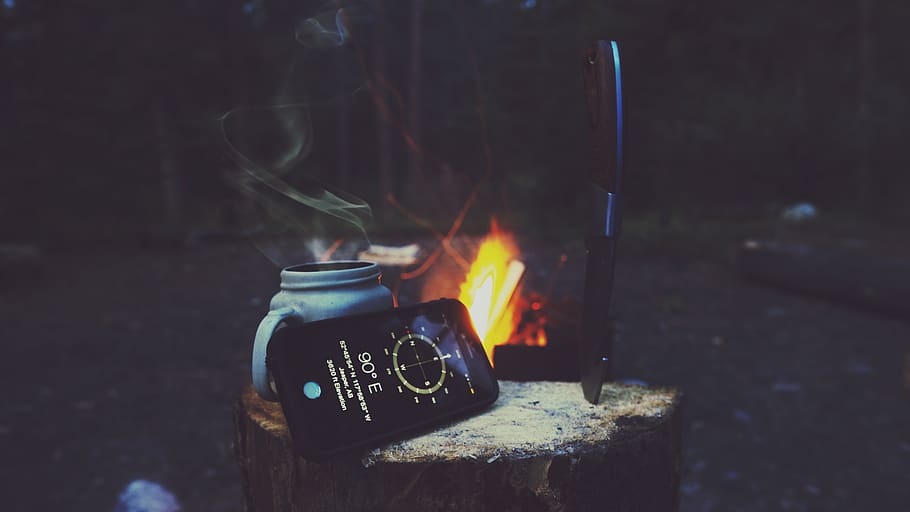 iphone, wilderness, wild, woods, forest, campsite, camping, fire, scenic, mountain