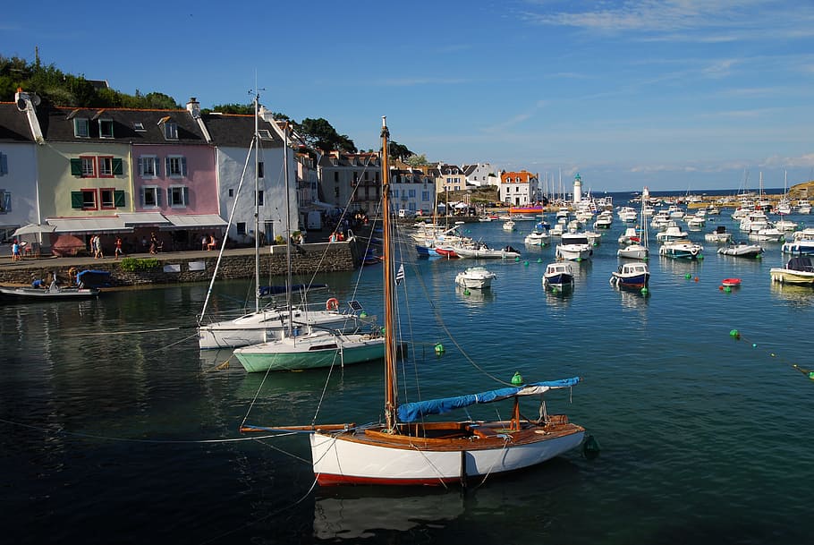 Port, Boats, Brittany, Sauzon, France, holiday, sea, pier, pontoon, boat