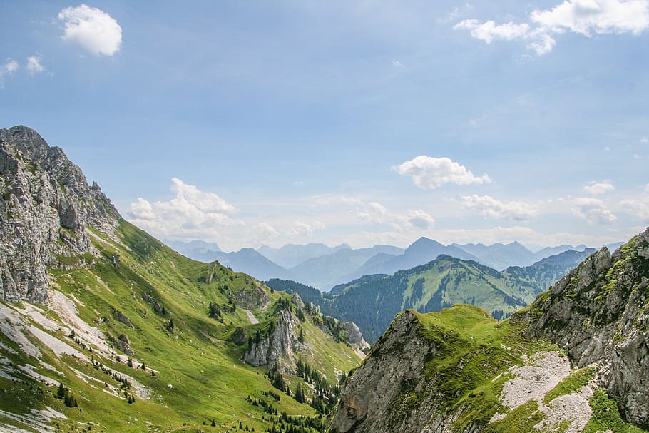 mountains, alpine, tannheim, red flüh, hiking, mountain, scenics - nature, sky, beauty in nature, cloud - sky