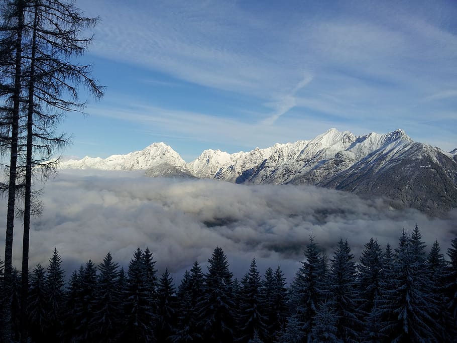 Cordilheira, Tirol, Áustria, Alpino, Alpes tiroleses, montanhas, vale inntal, inverno, neve, montanha