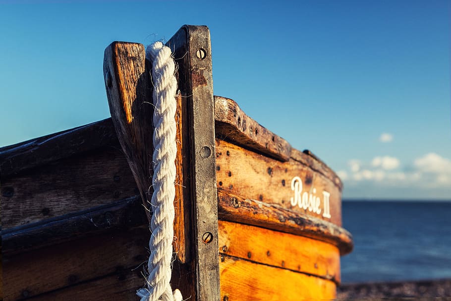 madera, barco de pesca, restos, playa, soleado, día, en la playa, día soleado, trato, Kent