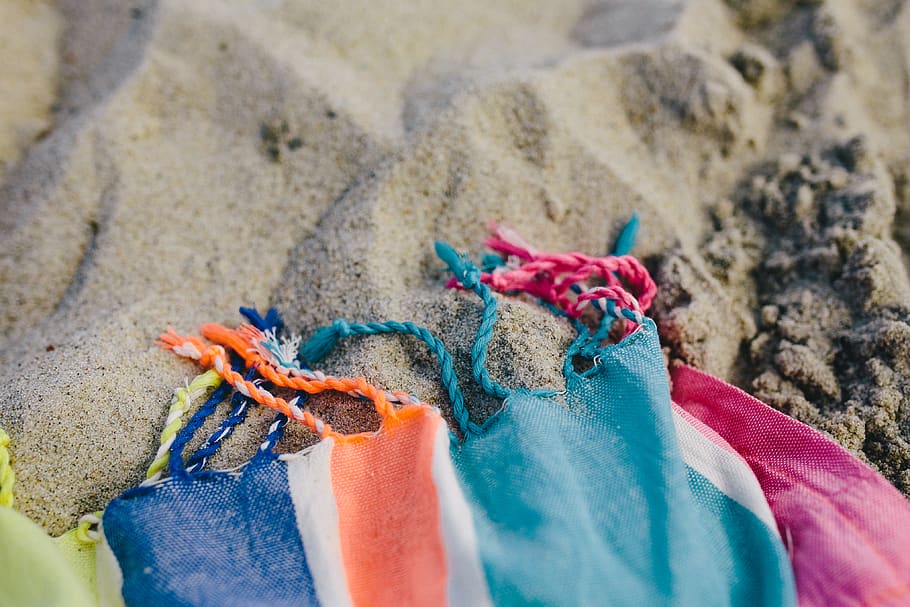 praia, areia, verão, cobertor, férias, juntos, corda, foco seletivo, terra, dia