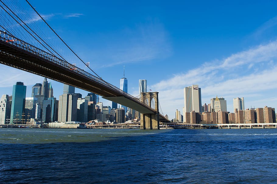 Puente, cuerpo, agua, Manhattan, centro de la ciudad, Brooklyn, urbano, ciudad, América, arquitectura