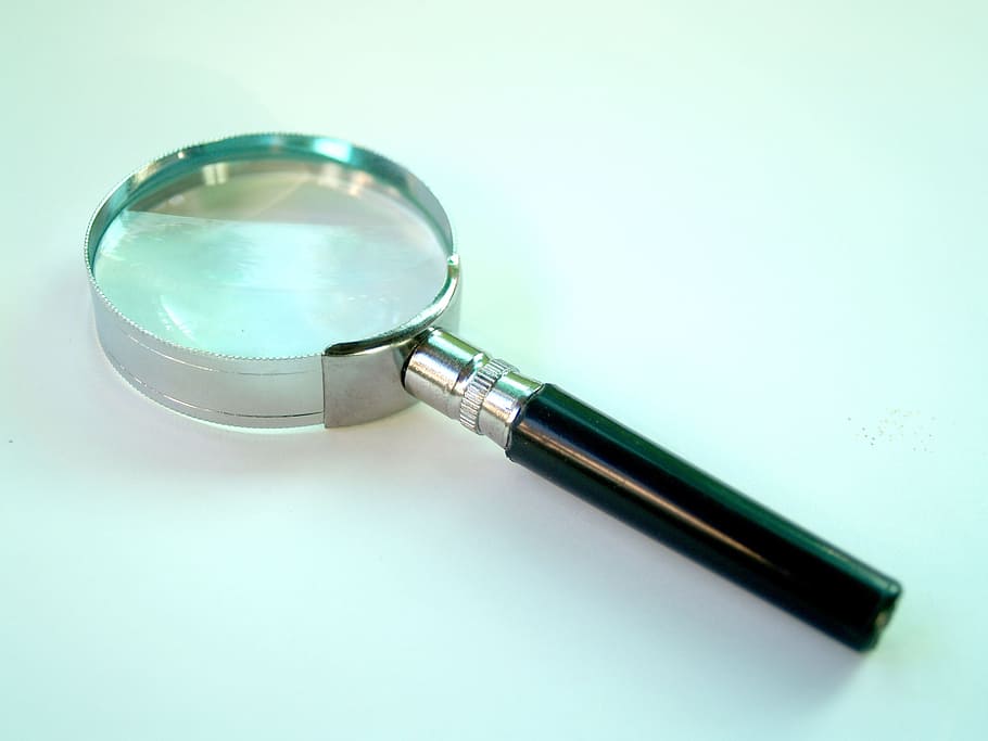 silver, black, magnifying, glass, white, desk, zoom, icon, loupe, search