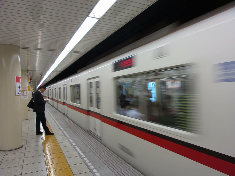 man, standing, infront, train, japan, tokyo, subway, wait, salaryman, businessman
