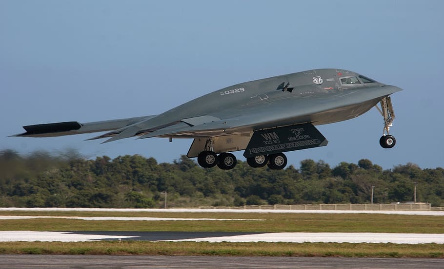 airplane taking off, b2 spirit taking off, aircraft, military, airplanes, jet, stealth, aviation, bomber, plane