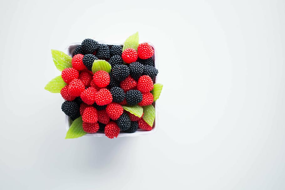 blue, black, berries, raspberries, bowl, fruits, table, white, food, still