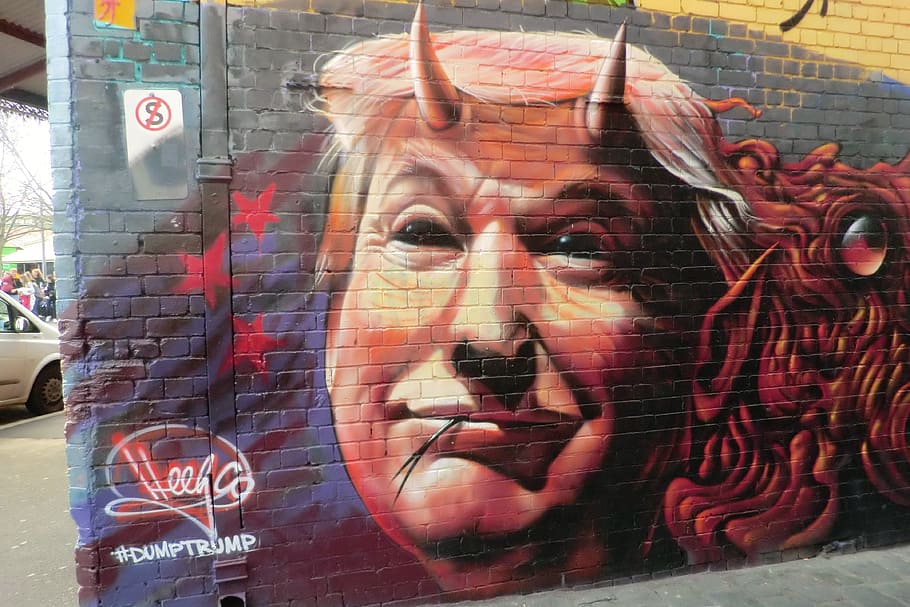 kami, Pres., donald trump graffiti, graffiti, truf, melbourne, australia, satu orang, potret, orang sungguhan