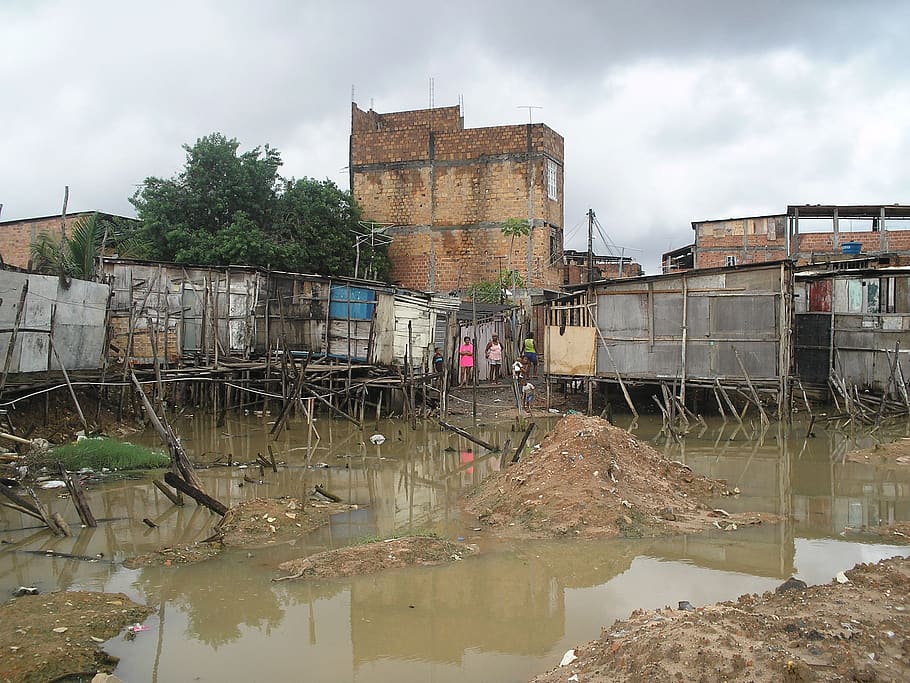flooded, poverty, misery, poor, hovel, architecture, built structure, water, reflection, building exterior