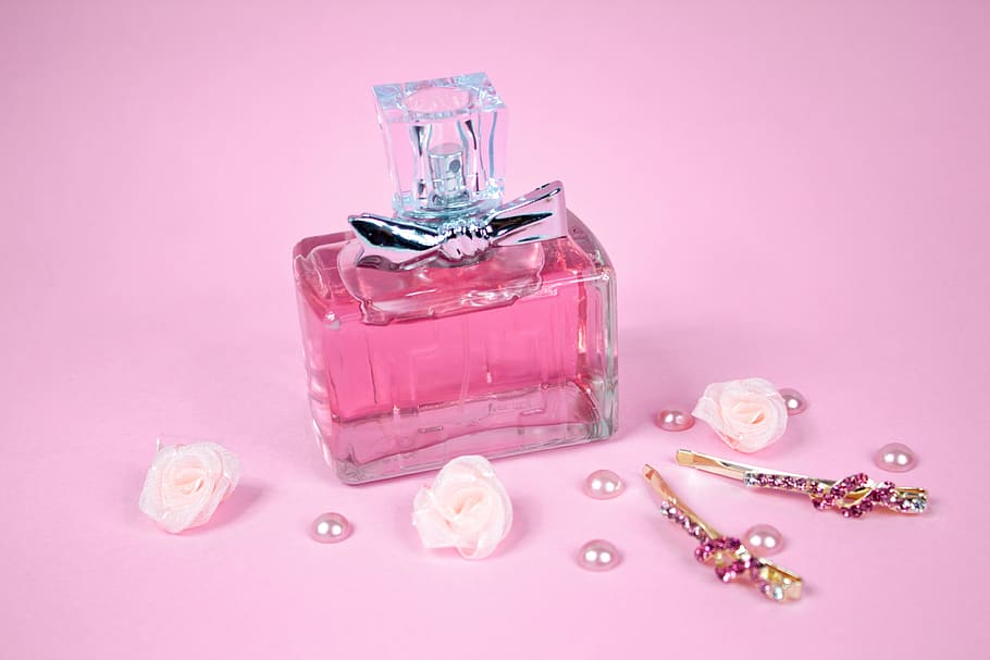 ピンク, 着色, ガラス瓶, 白, 装飾, バラ, 花, パールビーズ, ゴールドピン, 着色ガラス