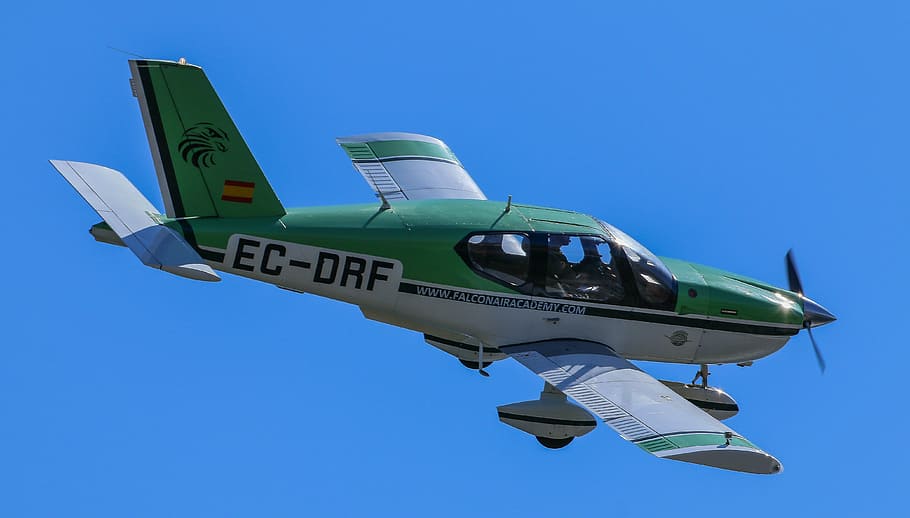 green, grey, crop duster, blue, sky, plane, air, flight, aircraft, small plane