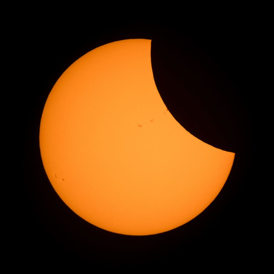 eclipse, 2017, sun, spots, orange color, space, astronomy, sky, solar system, nature