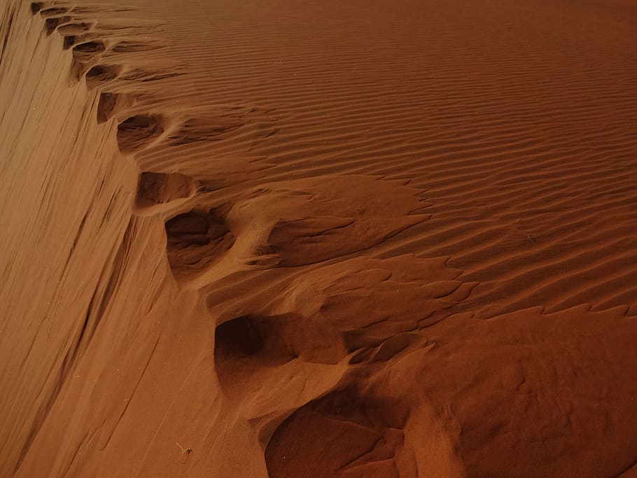 Desierto, duna, huellas, arena, seco, al aire libre, calor, verano, árido, caliente