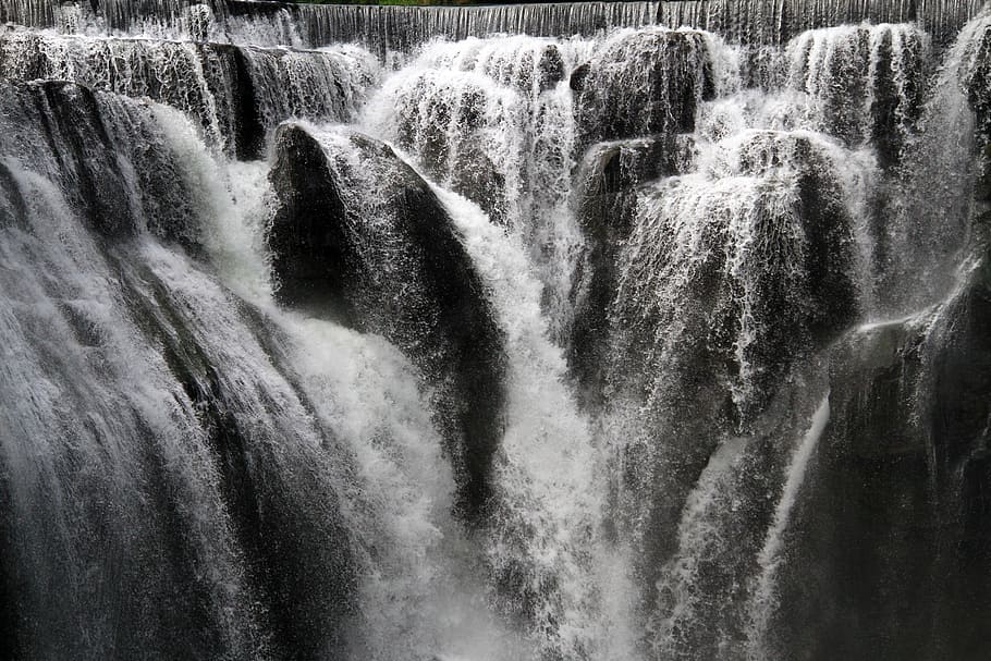 waterfalls during daytime, falls, water flow, rushing, pentium, brook, mountain, rock, drop, waterfall