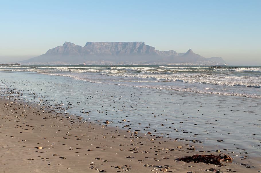 Table Mountain, praia, oceano, mar, áfrica do sul, céu, cidade do cabo, areia, natureza, litoral