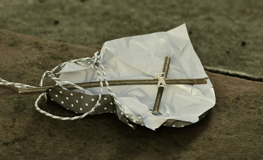 white, cross, top, black, paper, symbol, gift, thrown away, careless, rejection