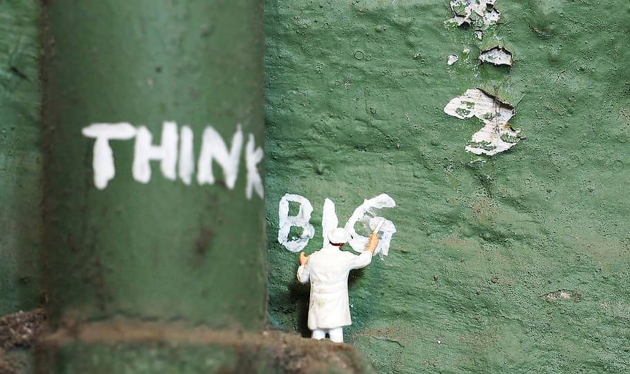man painting, wall, miniature, miniature figure, painter, tube, art, creativity, think big, figure