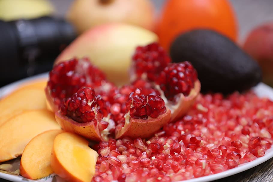 food, vitamins, pomegranate, avocado, persimmon, fruit, healthy, nutrition, fresh, there are