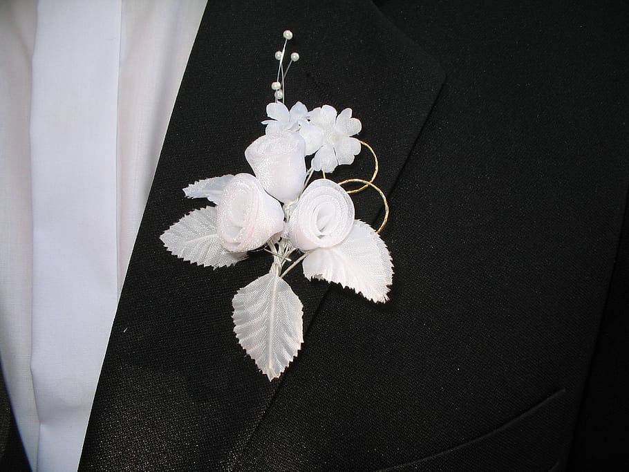 buttonhole, bridegroom, wedding, flower, groom, black, white, special, jacket, cool