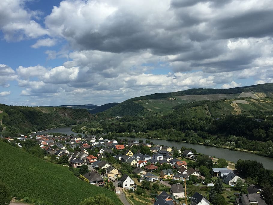 river valley, mosel, clouds, water, sky, landscape, cloud - sky, architecture, environment, mountain