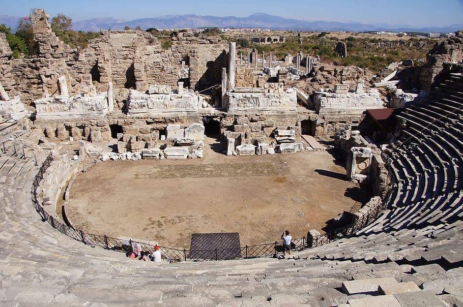 Amphitheatre, Turki, Purbakala, arkeologi, Reruntuhan tua, Tempat terkenal, Peradaban kuno, kuno, sejarah, arsitektur