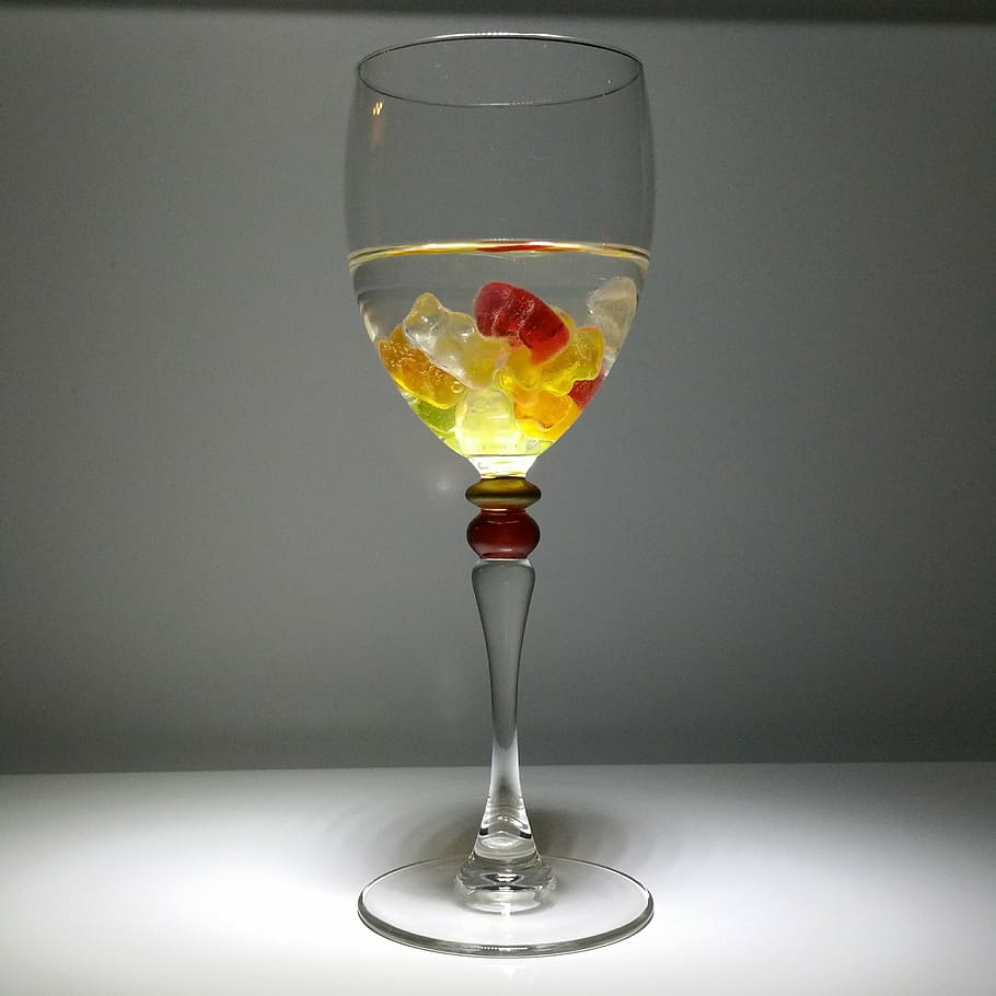 wine glass, gummibärchen, fruit jelly, haribo, bear, colorful, gummi bears, glass, wineglass, food and drink