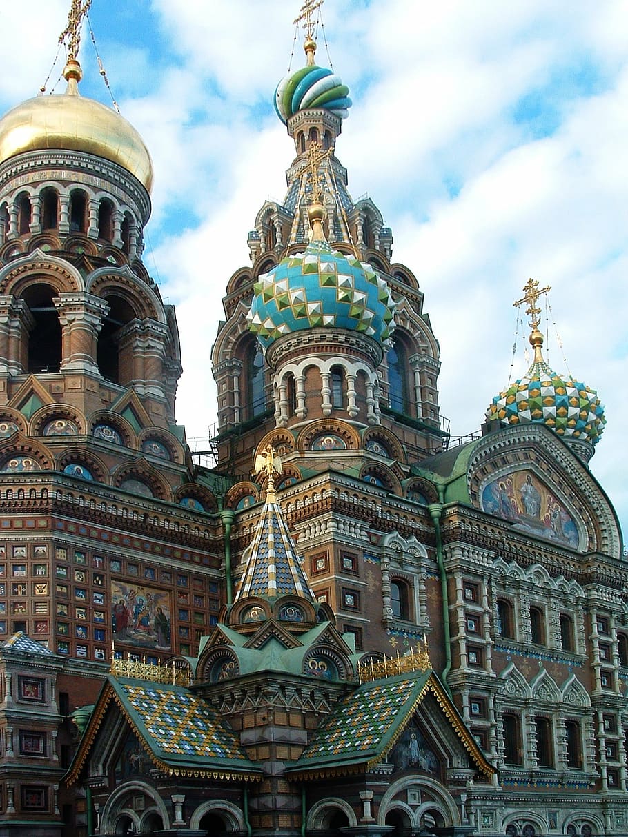 茶色, 緑, コンクリート, 構造, サンクトペテルブルク, 教会, 血, 救世主, ロシア, 大聖堂
