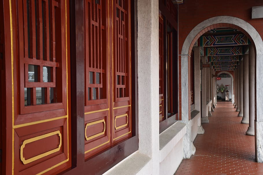arquitetura, porta, entrada, casa, templo, tradicional, clássico, templo confucius taichung, taiwan, estrutura construída