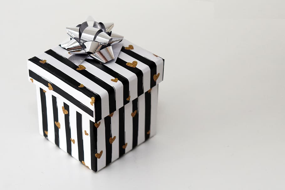gift, christmas, birthday, gift packaging, white, black, stripes, nicholas, christmas gift, birthday present