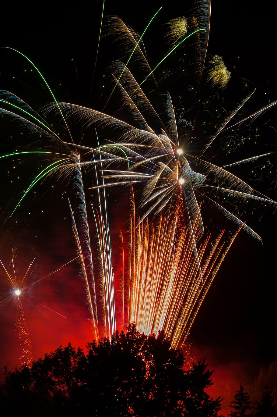 fireworks, sky, colorful, noise, beautiful, stuttgart, germany, night, evening, celebration