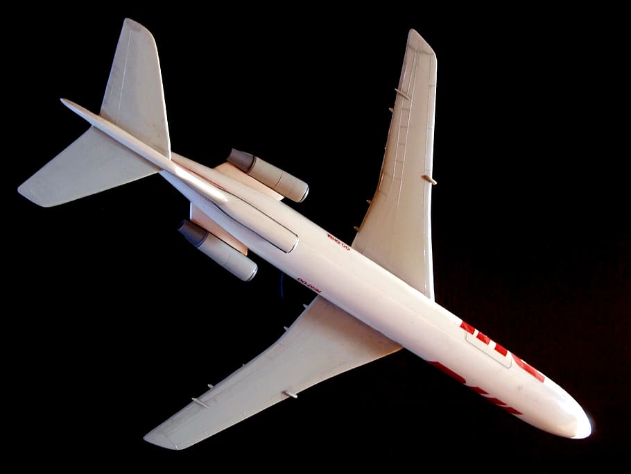 plane, airplane, boeing, 727-200, black background, studio shot, close-up, indoors, cut out, white color