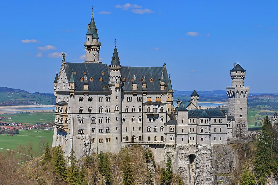 castelo neuschwanstein, alemanha, castelo, atrações, cultura, arquitetura, estrutura construída, exterior do edifício, céu, edifício