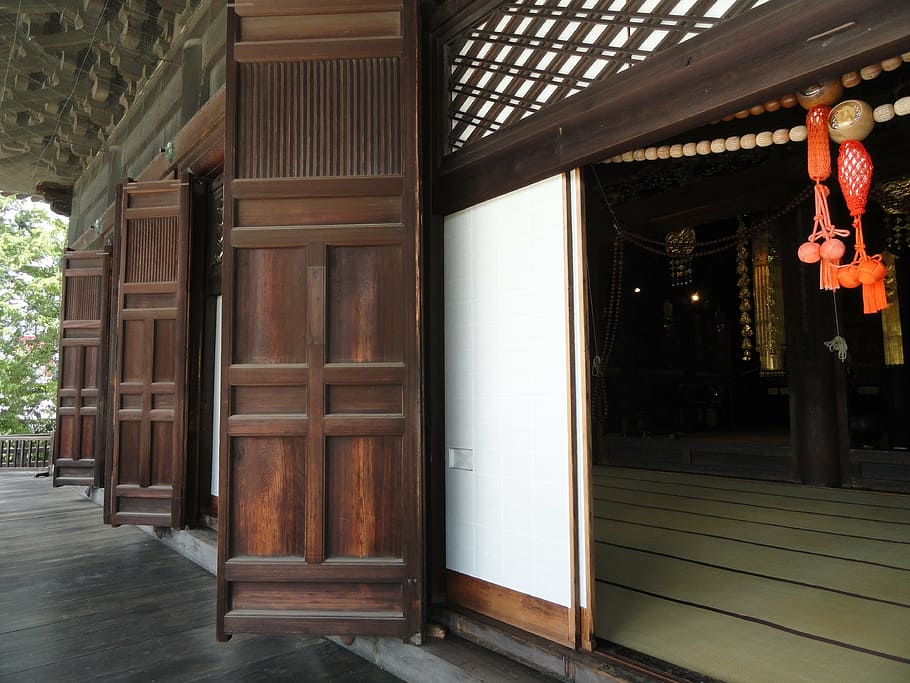 opened, brown, white, door, kyoto, japan, temple, buildings, doors, doorway