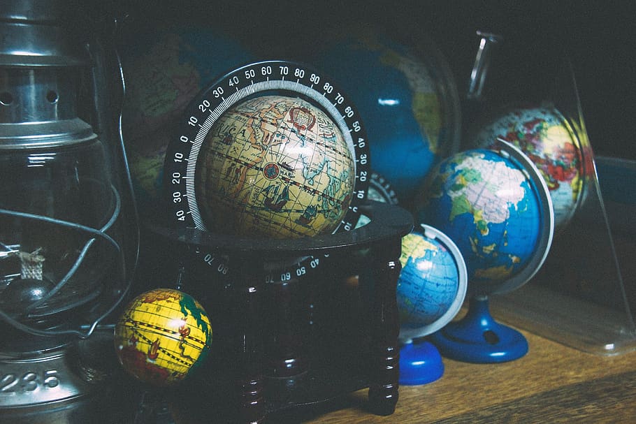 globe, dunia, perjalanan, peta, petualangan, koordinat, dalam ruangan, masih hidup, merapatkan, tidak ada orang