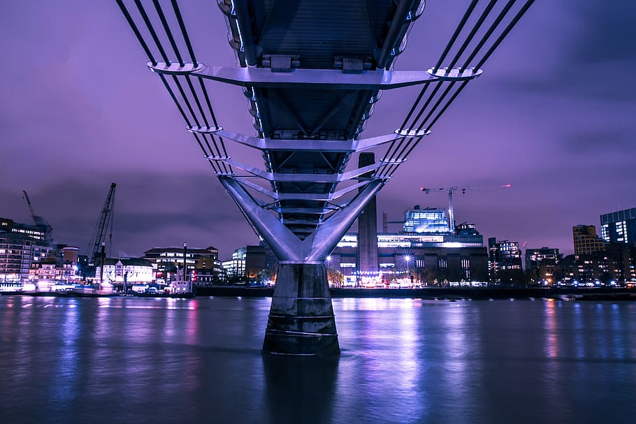 long, exposure shot, captured, Long exposure, shot, Millennium Bridge, London, River Thames, architecture, bridge