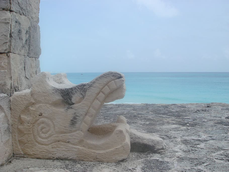 beach, maya, prehispanic, symbol, symbols, glyph, statue, sea, ocean, cancun