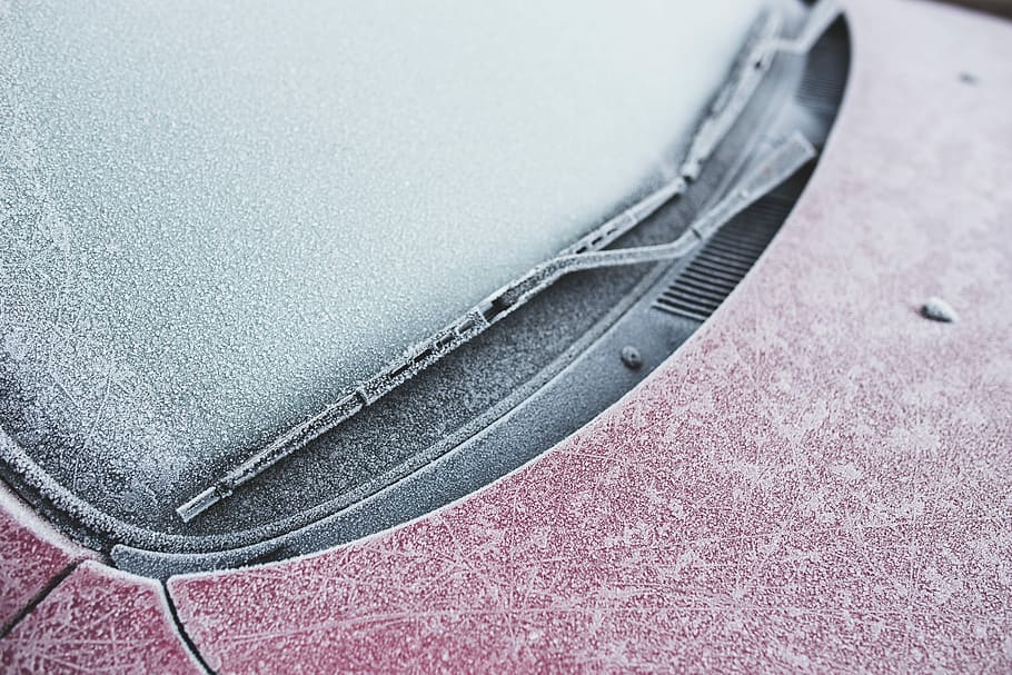 red, car, Frost, red car, background, winter, cold, ice, close-up, backgrounds